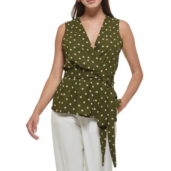 Tommy Hilfiger Tie Front Polka Dot Blouse Green Size Small - Picture 1 of 10